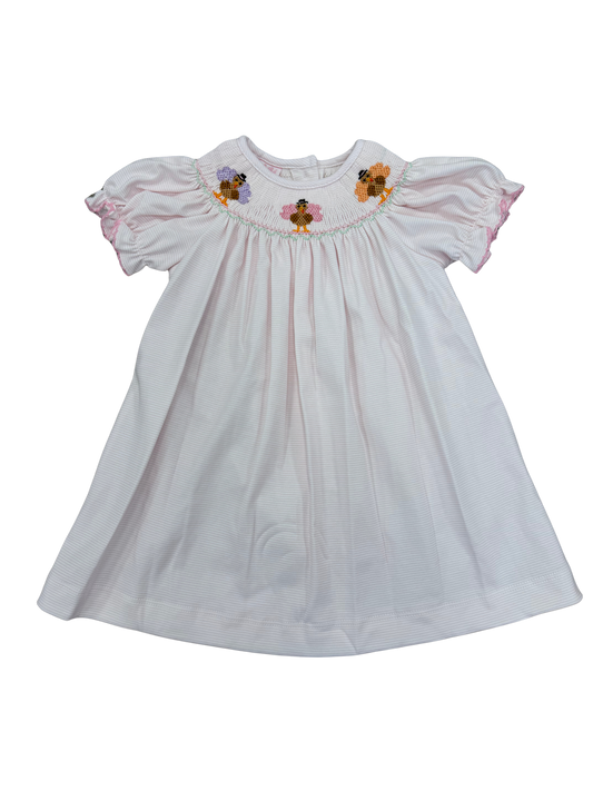 Smocked Turkey | Pink Knit Stripe Bishop Dress