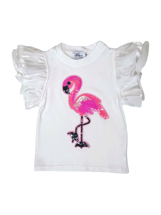 Beaded Flamingo Ruffle Sleeve T-Shirt