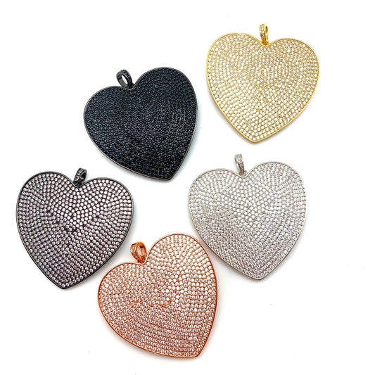 2.75" Pavé Heart Pendant Charm | Gold, Silver or Gunmetal