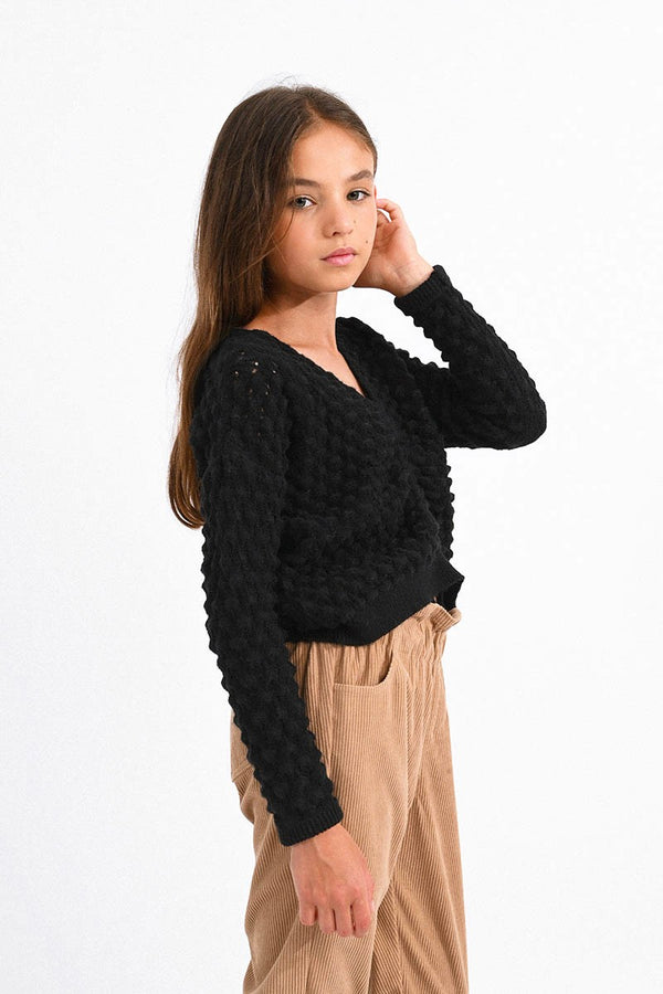 Popcorn Knit Sweater | Black