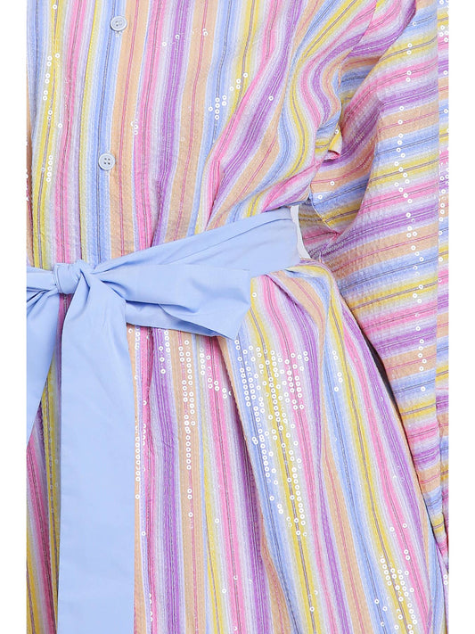 Sequined Multicolor Striped Midi Shirt Dress