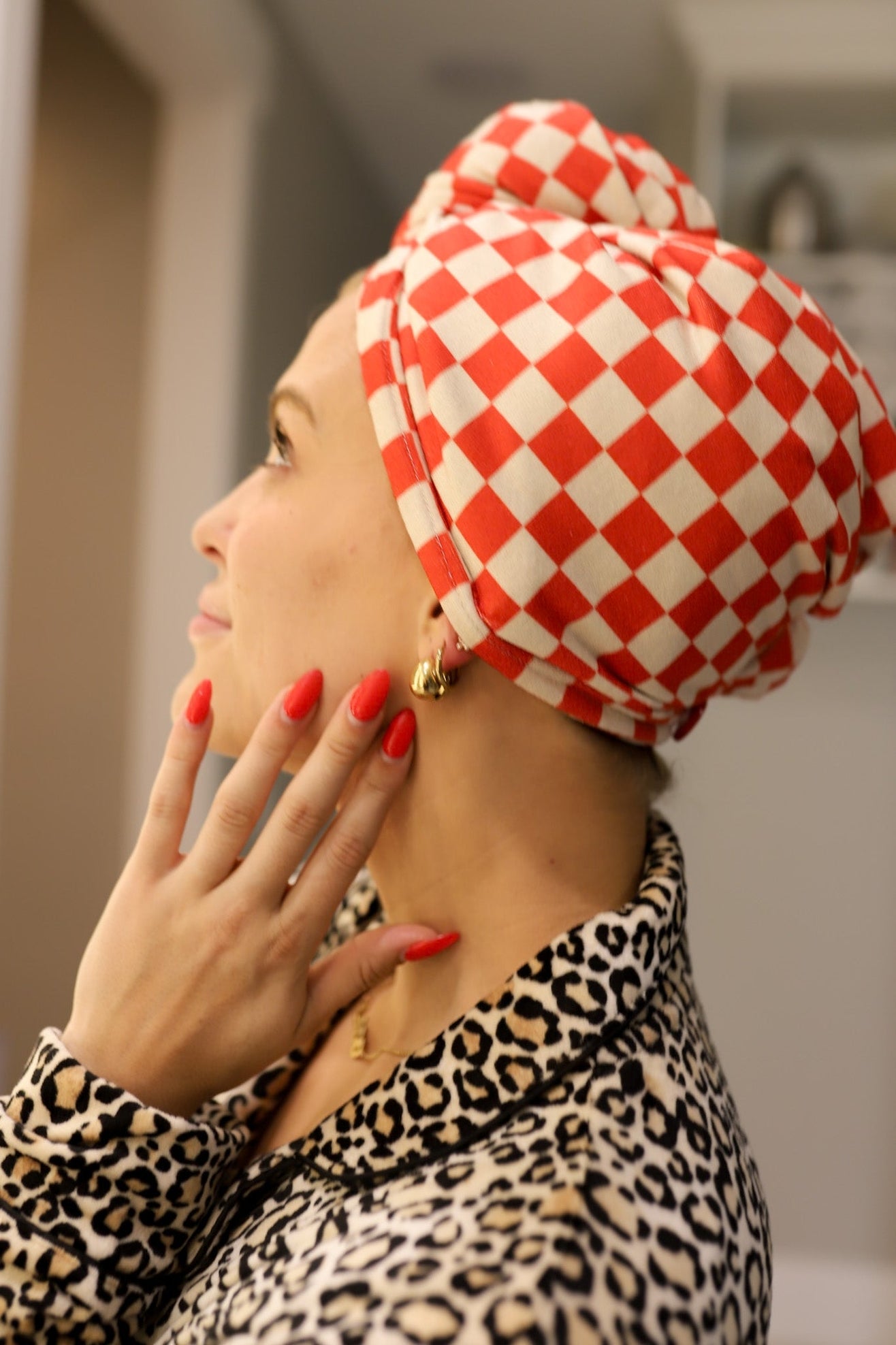 Towel Hair Wrap | Red Checkered