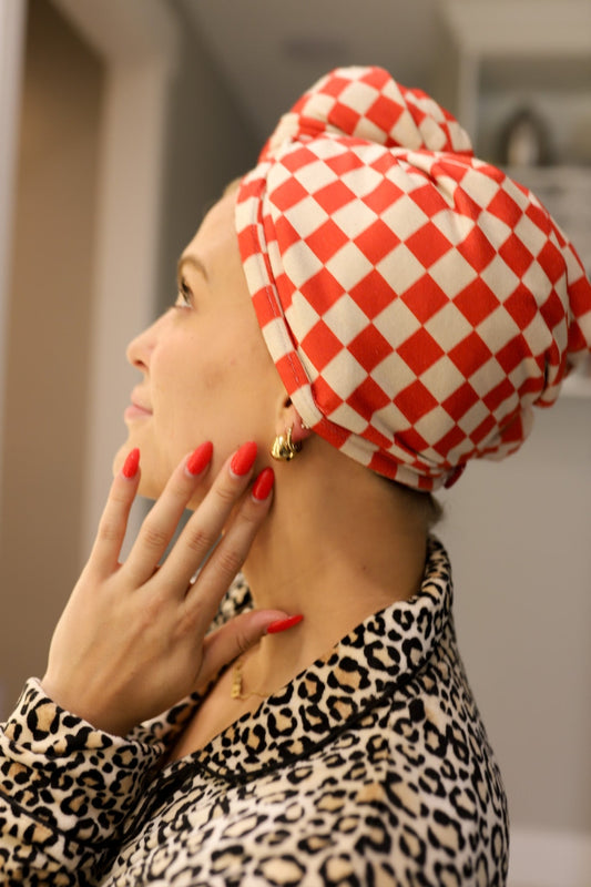 Towel Hair Wrap | Red Checkered