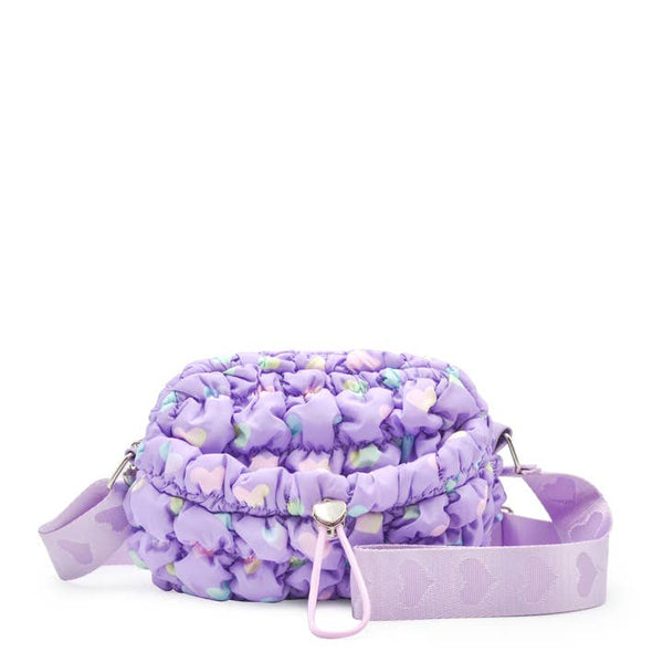 Quilted Scrunchies Printed Mini Drawstring Crossbody Bag | Lavender Heart Print