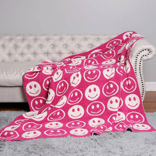 Happy Face Patterned Throw Blanket | Fuchsia