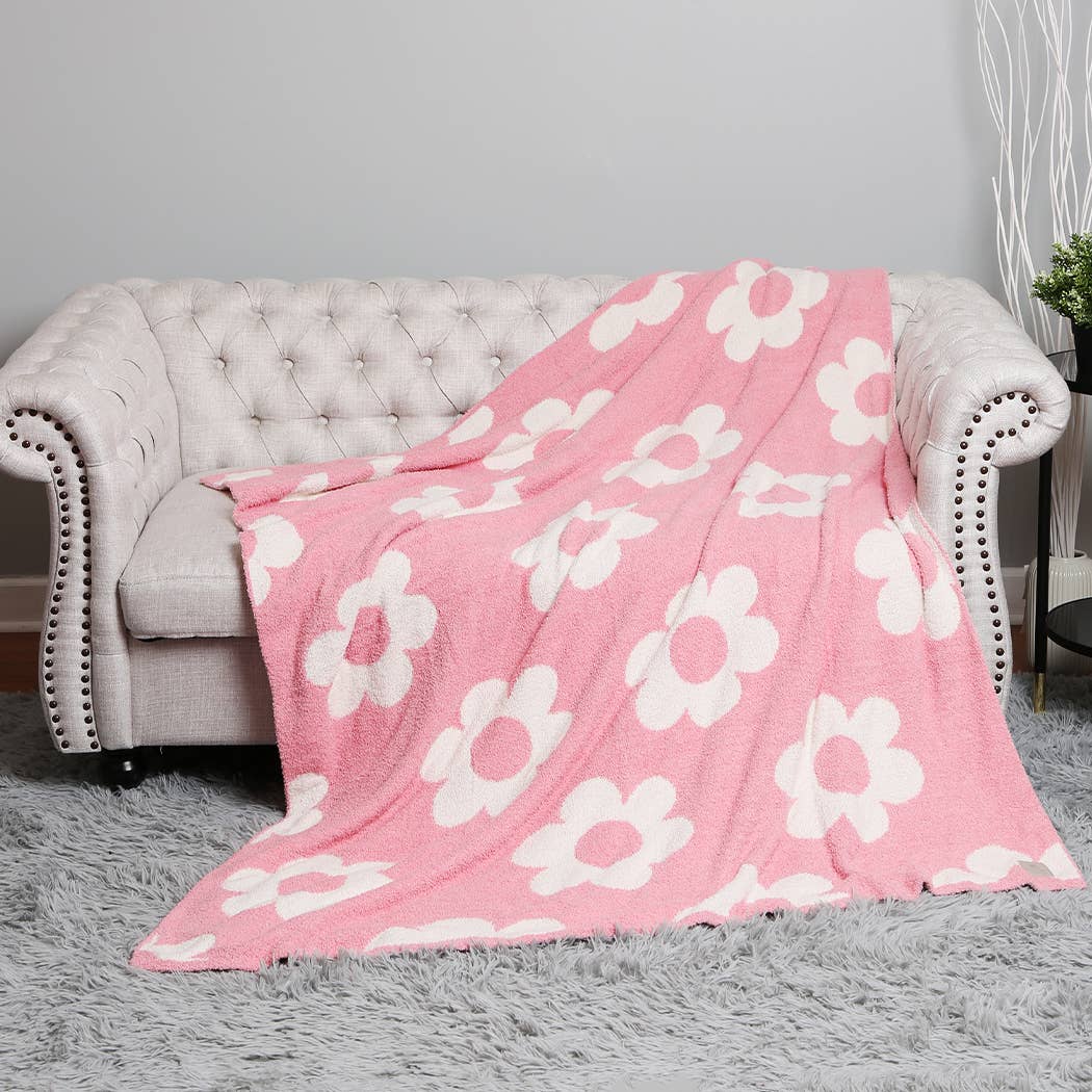 Daisy Pattern Print Cozy Soft Throw Blanket | Pink