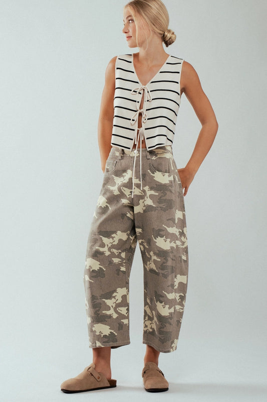 Wide Leg Cropped Western Jeans | Camo Print