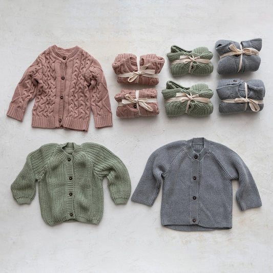 Baby Cotton Knit Sweater | Sage, Grey and Blush