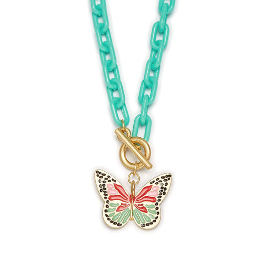 Kids 15" Butterfly Charm with Turquoise Chain Necklace