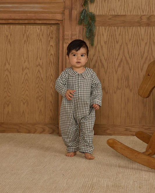 BABY PAJAMA ROMPER || EVERYGREEN GINGHAM