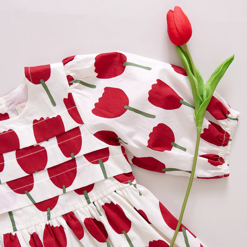 Girls Evelyn Dress | Red Tulips