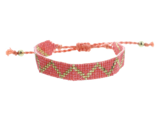 Kids Coral and Gold Zigzag Woven Beaded Band Bracelet