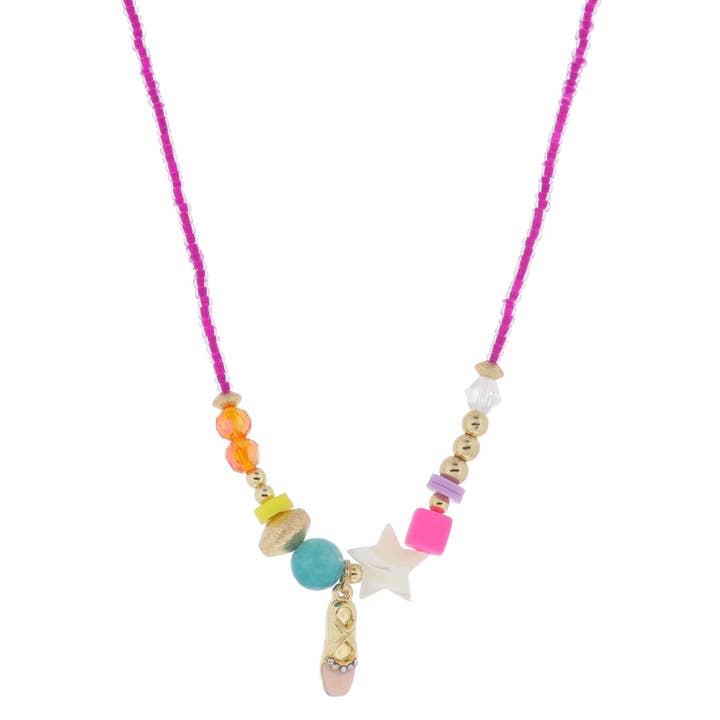 Magenta Bead + Ballet Slipper Necklace