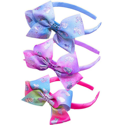 Tie Dye Glitter Unicorn Bow Headbands | Assorted Colors