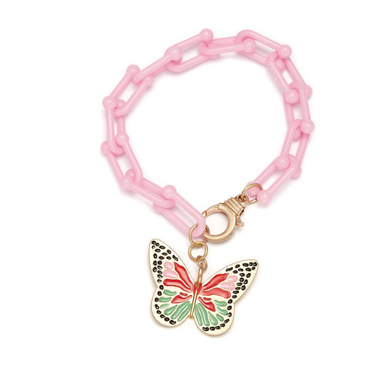 Kids Butterfly Charm with Pink Link Chain Bracelet