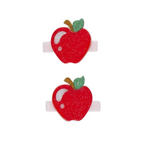 Apple Glitter Red Back To School Hair Clips