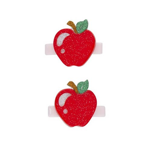 Apple Glitter Red Back To School Hair Clips