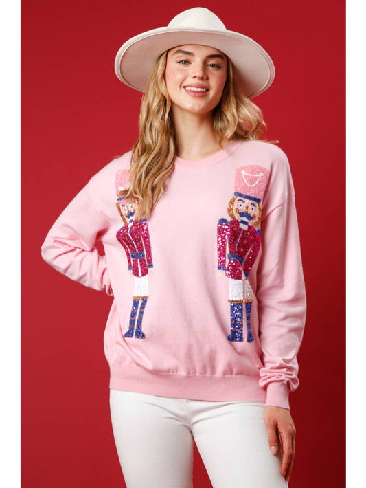 Sequin Nutcracker Embroidered Sweater