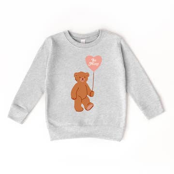 Be Mine Bear Balloon Valentines Day Kids Sweatshirt | Grey