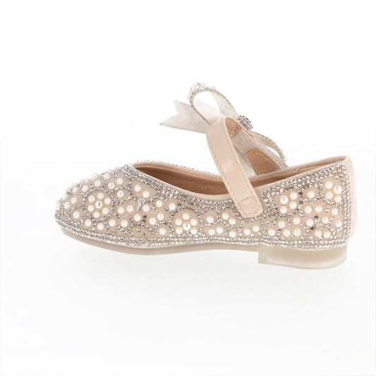 Toddler Pearl & Rhinestone Flat Shoes | Silver