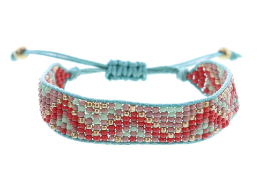 Kids Coral, Dusty Pink, Mint and Gold Woven Beaded Band Bracelet