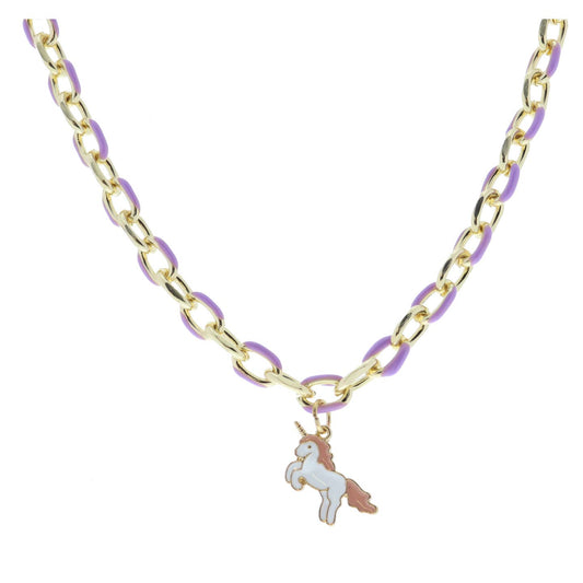 Kids Lavender Chain and White and Pink Unicorn Necklace