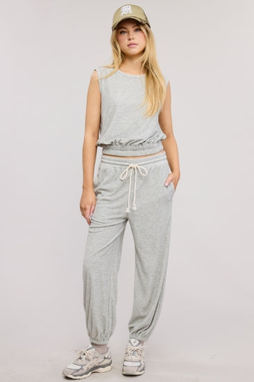 Terry Solid-Knit Tank and Jogger Sweatpants Set | Heather Grey