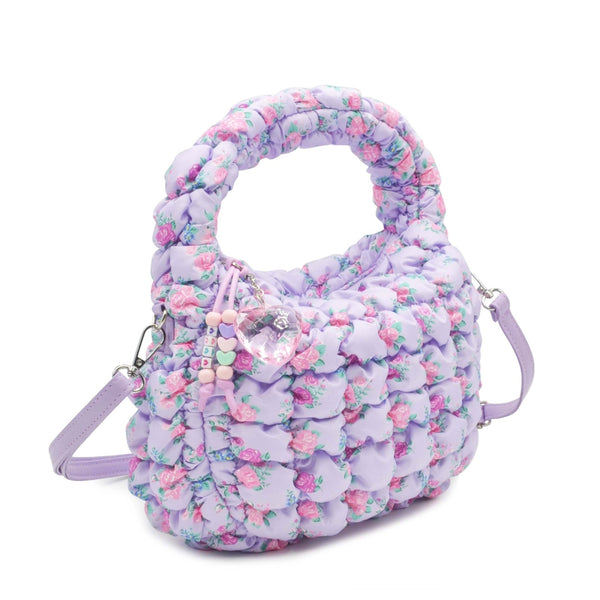 Quilted Scrunchies Floral Printed Mini Hobo Crossbody Bag | Lavender