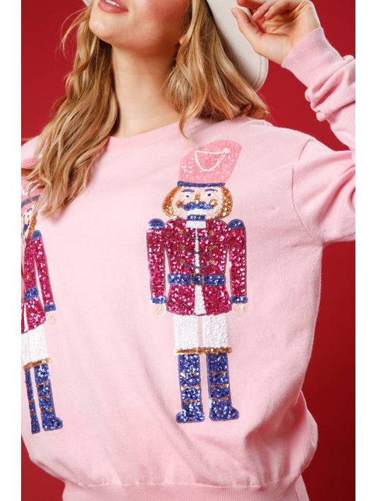 Sequin Nutcracker Embroidered Sweater