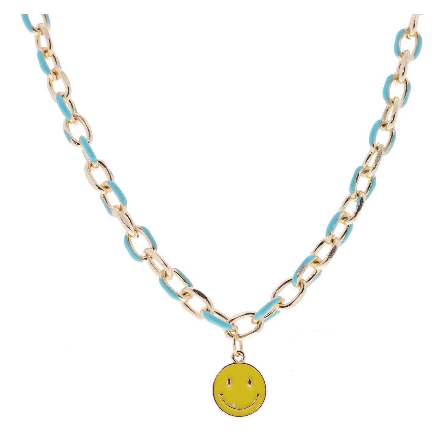 Kids Mint Chain and Yellow Happy Face Disc Necklace