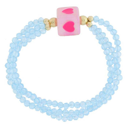 Aqua Beaded + Pink Hearts Bracelet