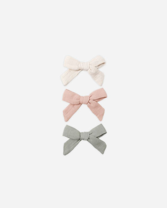 BOW WITH CLIP (SET OF 3) || NATURAL, FERN, ROSE