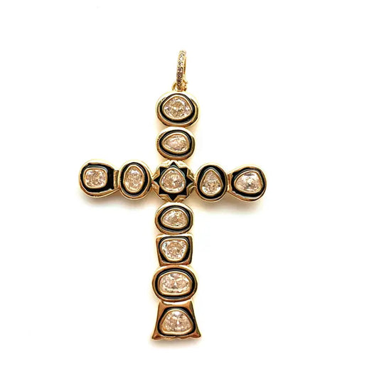 Large Cross Charm | Gold/Black/Diamond