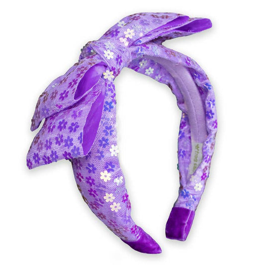 Big Bow Headband - Double Layer Sequin Purple