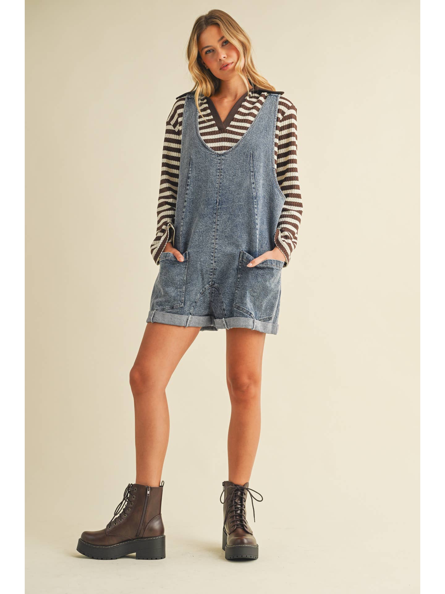Low Scoop Neckline Oversized Denim Romper