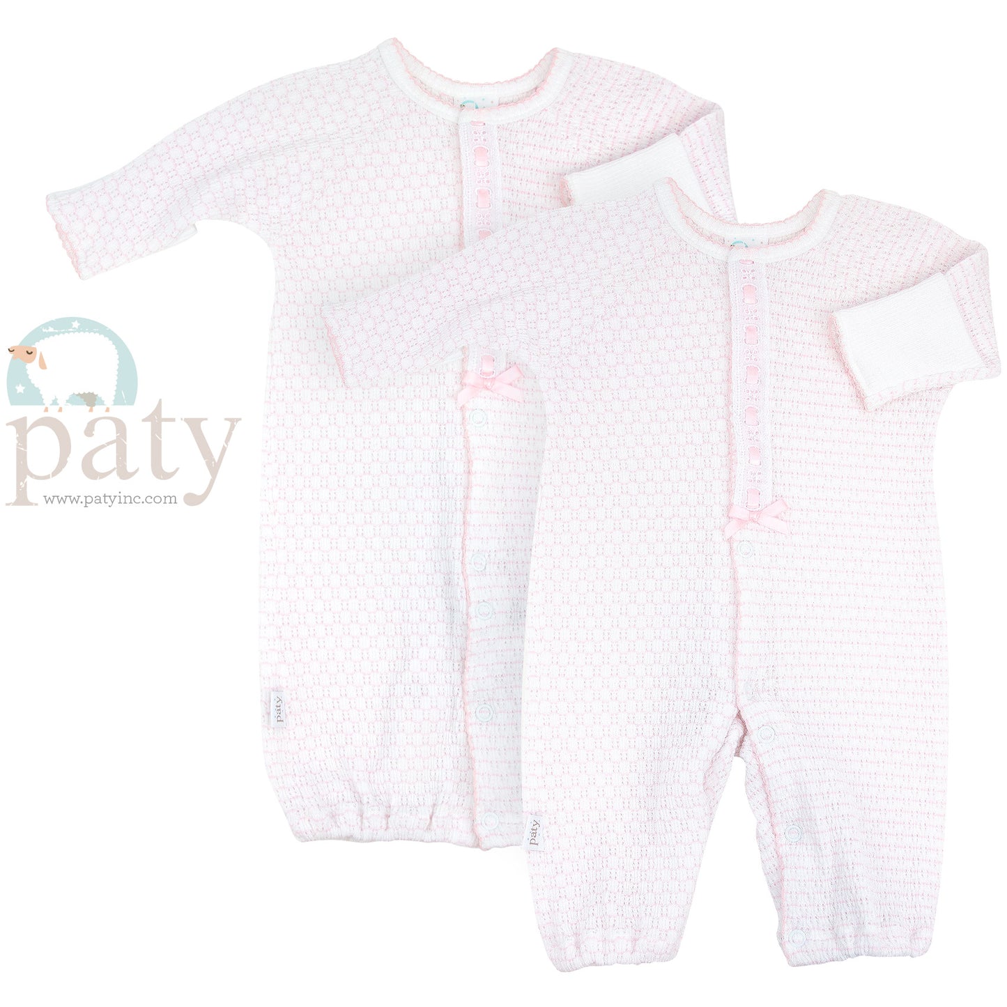 Pinstripe Paty Knit LS Converter with Eyelet Trim | Pink