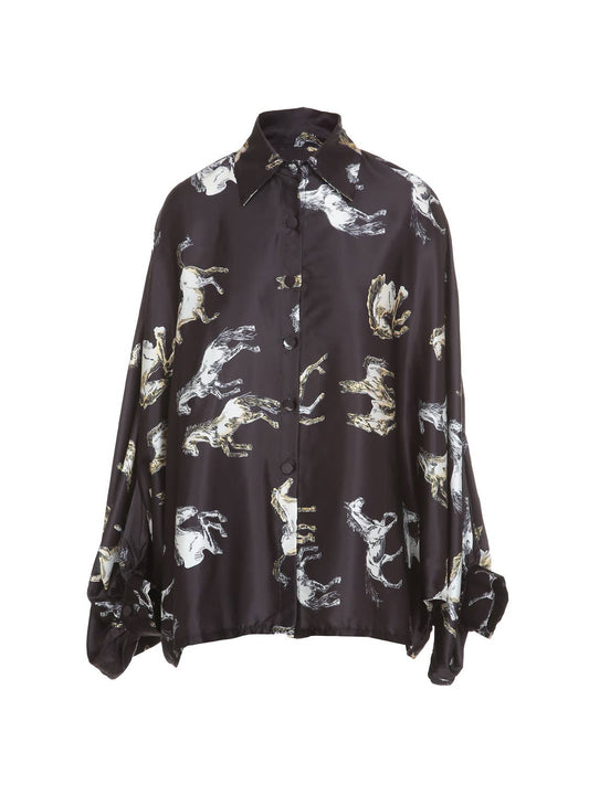 Horse Printed Satin Blouse