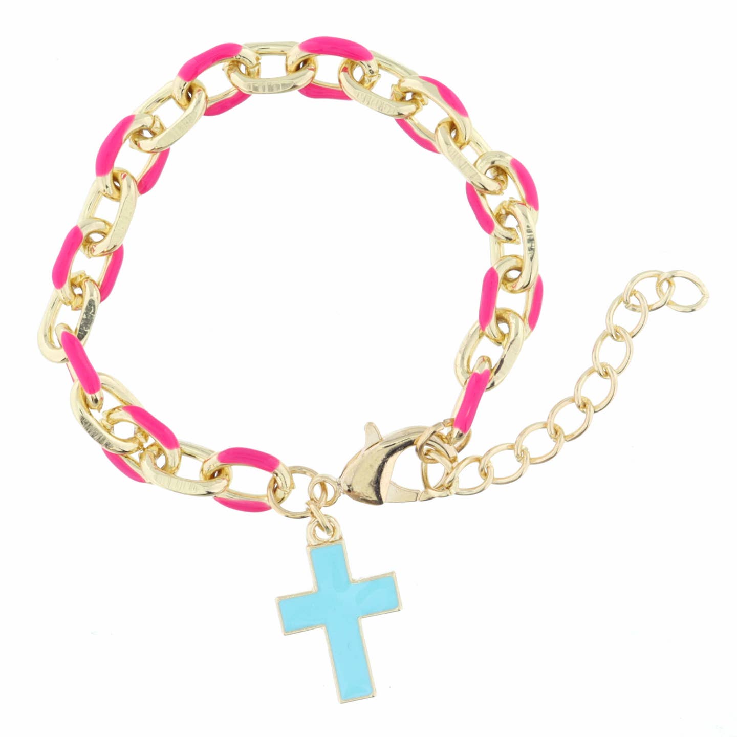 Kids Hot Pink Chain and Mint Cross Bracelet
