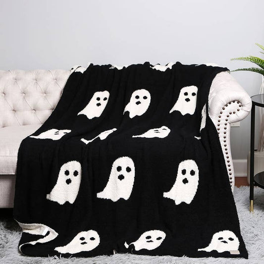 Ghost Patterned Throw Blanket | Black