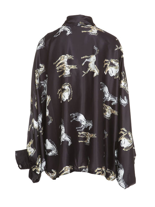 Horse Printed Satin Blouse