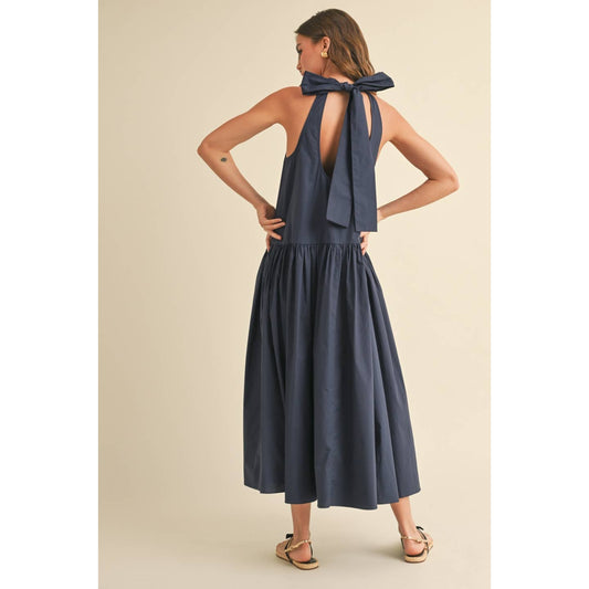 Sleeveless Dress with Tie Back | Navy