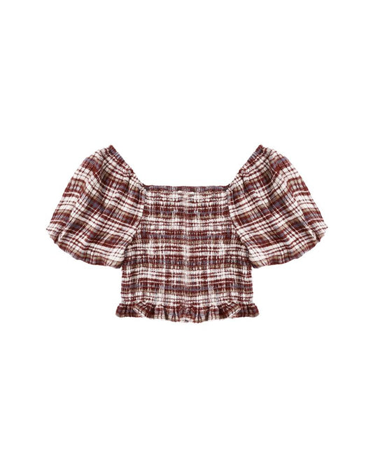 TRIXIE TOP || BURGUNDY PLAID