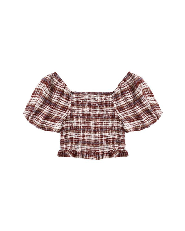 TRIXIE TOP || BURGUNDY PLAID