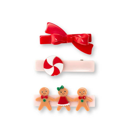 Gingerbread Candy + Red Bow Hair Clips