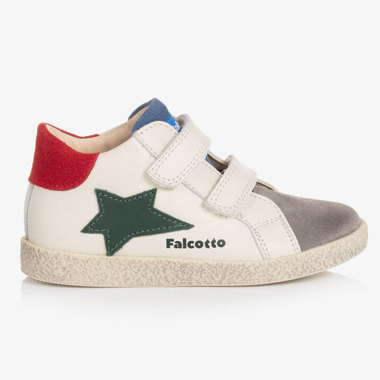 Falcotto Boys Ivory & Grey Leather Trainers
