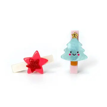 Tree and Star Red Hair Clips