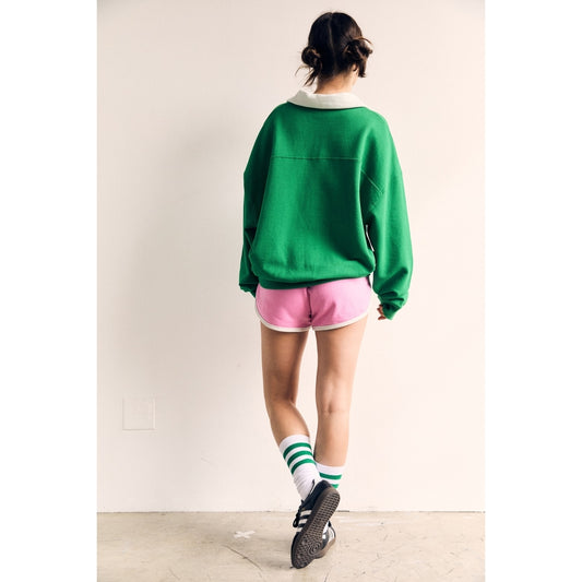 Collared Pullover | Green & Ivory