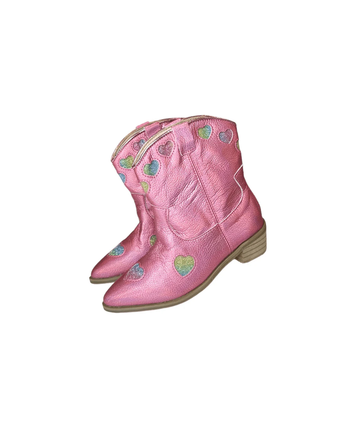 Pink Iridescent Heart Cowgirl Boots