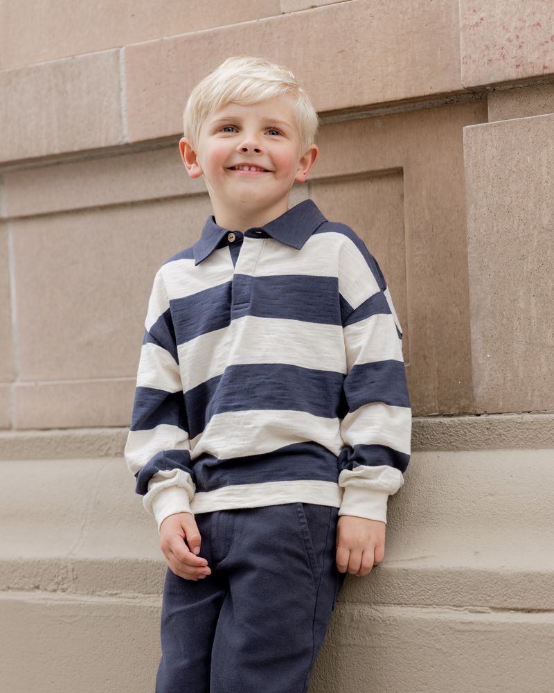 RUGBY POLO || NAVY STRIPE