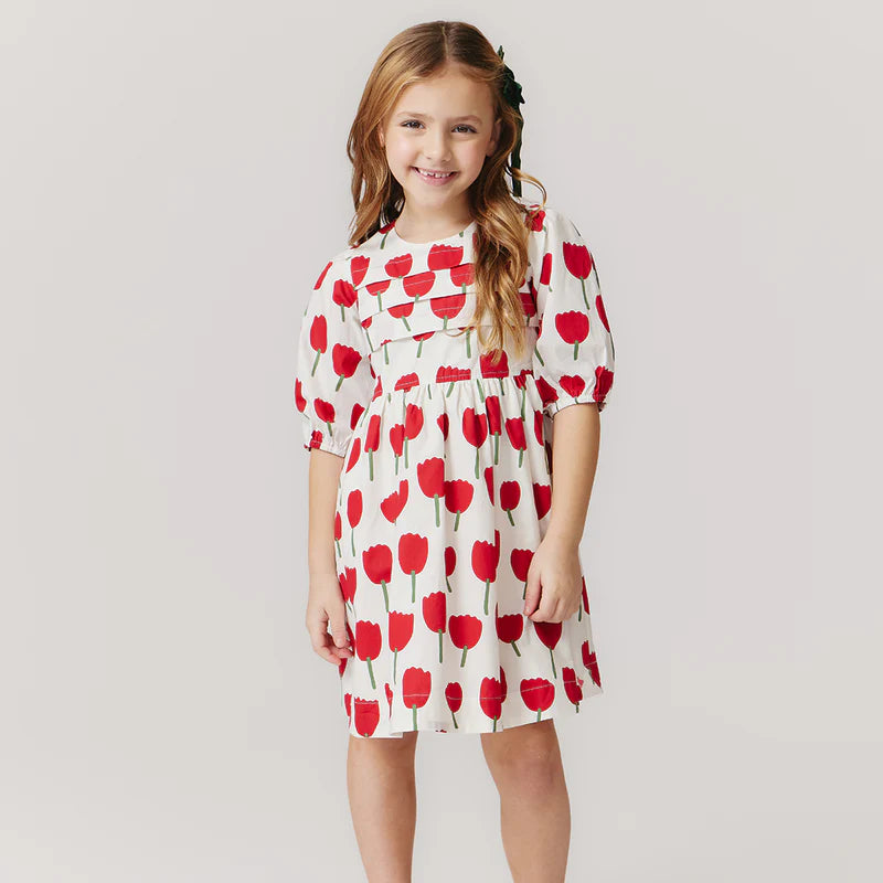 Girls Evelyn Dress | Red Tulips